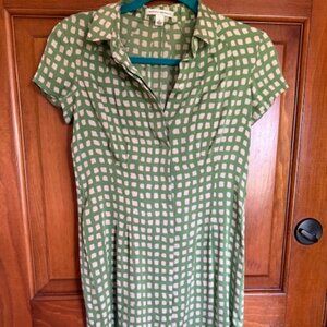 Banana Republic Green cream belted collared Short Sleeve dress silk blend sz 2